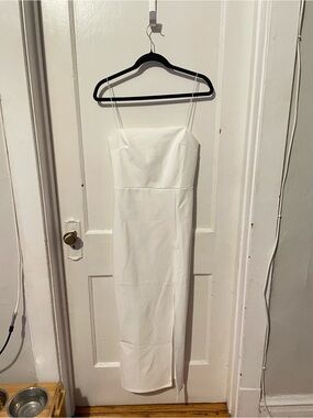 AKIRA White Strapless Midi Dress with Spaghetti Straps